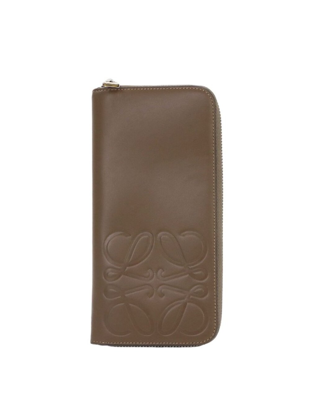 Loewe Anagram Zip Around Wallet Leather Brown Silver